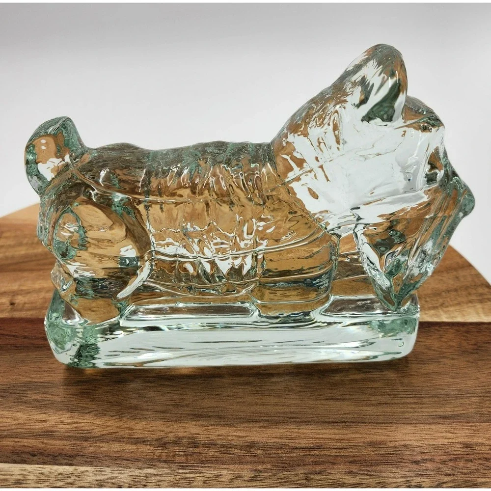 VTG Heisey Style Clear Glass Scottie Terrier Dog Paperweight Doorstop Bookend